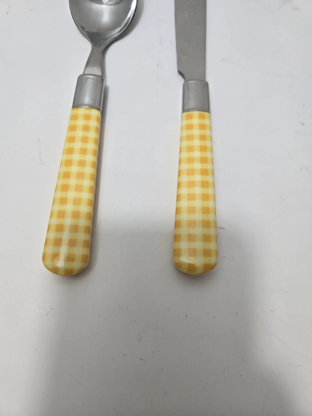 Yellow Gingham Handle Spoon and Knife - Home Dining Flatware